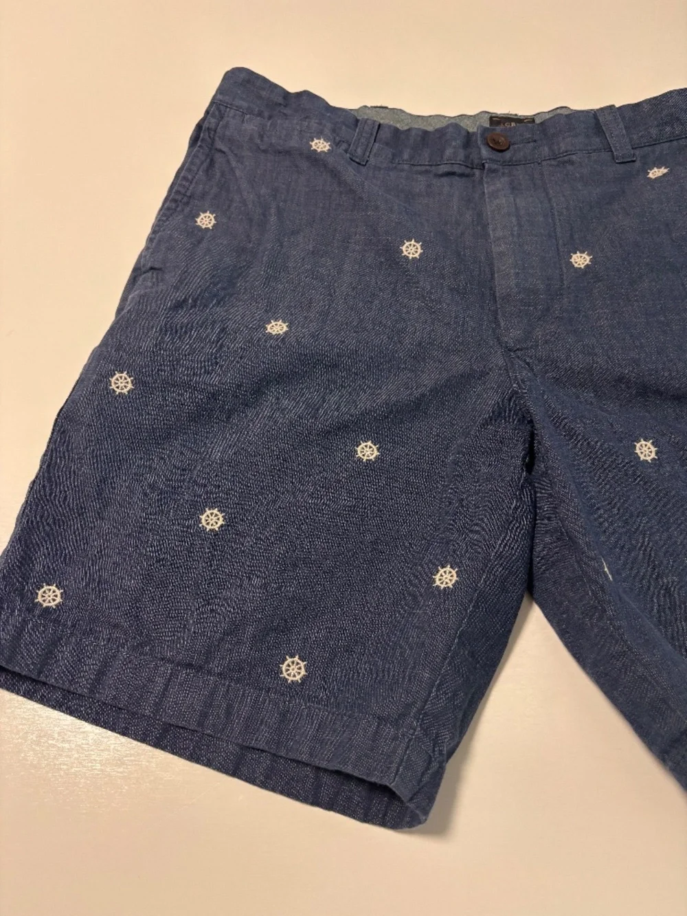 Mens Navy J.Crew Chino Short with Boat Helm Embroidery Size 35